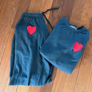 Aviator Nation SET embroidered heart crewneck and sweatpants size large